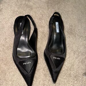 Prada Black Satin Slingback kitten Heels